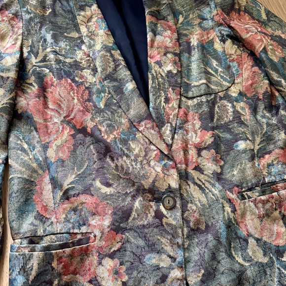 Vintage 80s Gold Jacquard Blazer – Size M - Picture 7 of 9